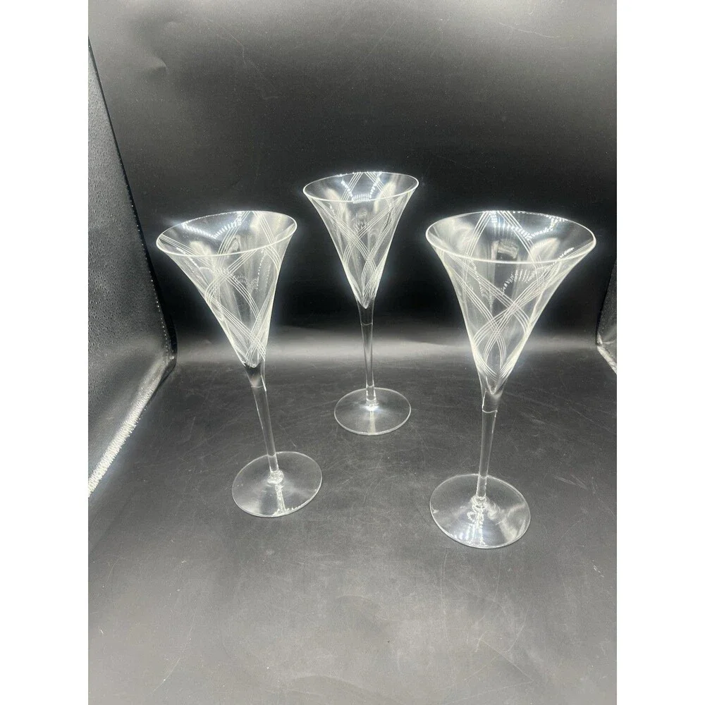 Fostoria Carmel Clear Wine Glasses Set of 3 Elegant Swirl Stem 9 1/8” Crystal